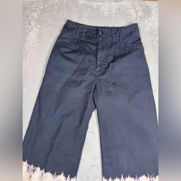 By Anthropologie Fatima Dip Dyed Wide Leg Cropped Grey White Boho Pants Size 27 - Picture 3 of 16